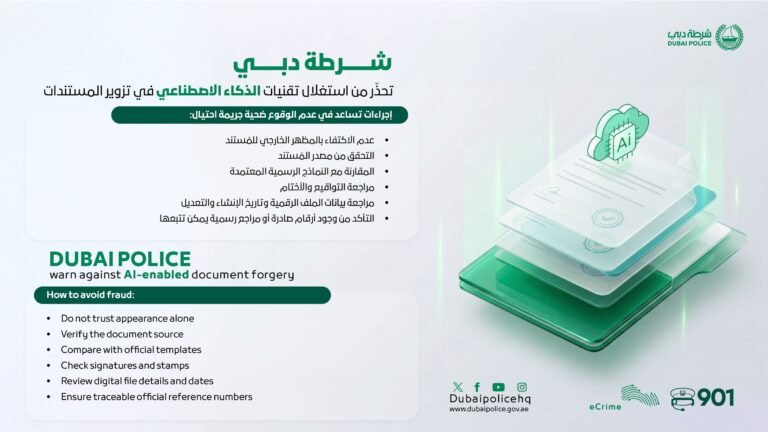 Dubai Police call for vigilance over AI forged documents